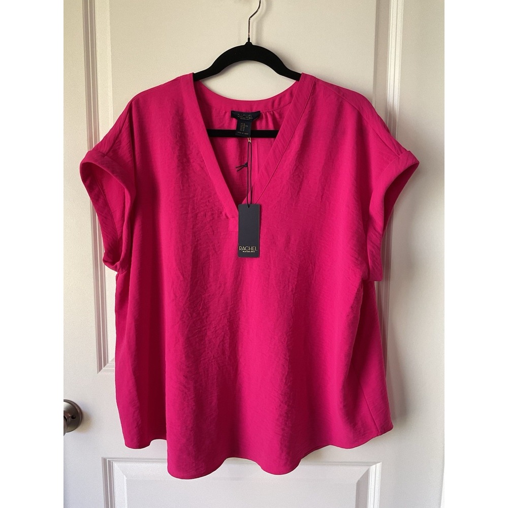 RACHEL Rachel Roy Hot Pink V-Neck Short Sleeve Blouse